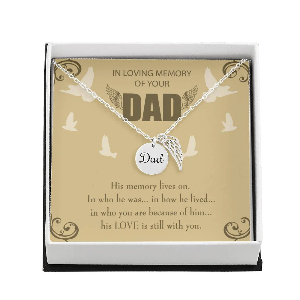 His Memory Lives On Dad Angel Wing Necklace Stainless Steel Luxury Box